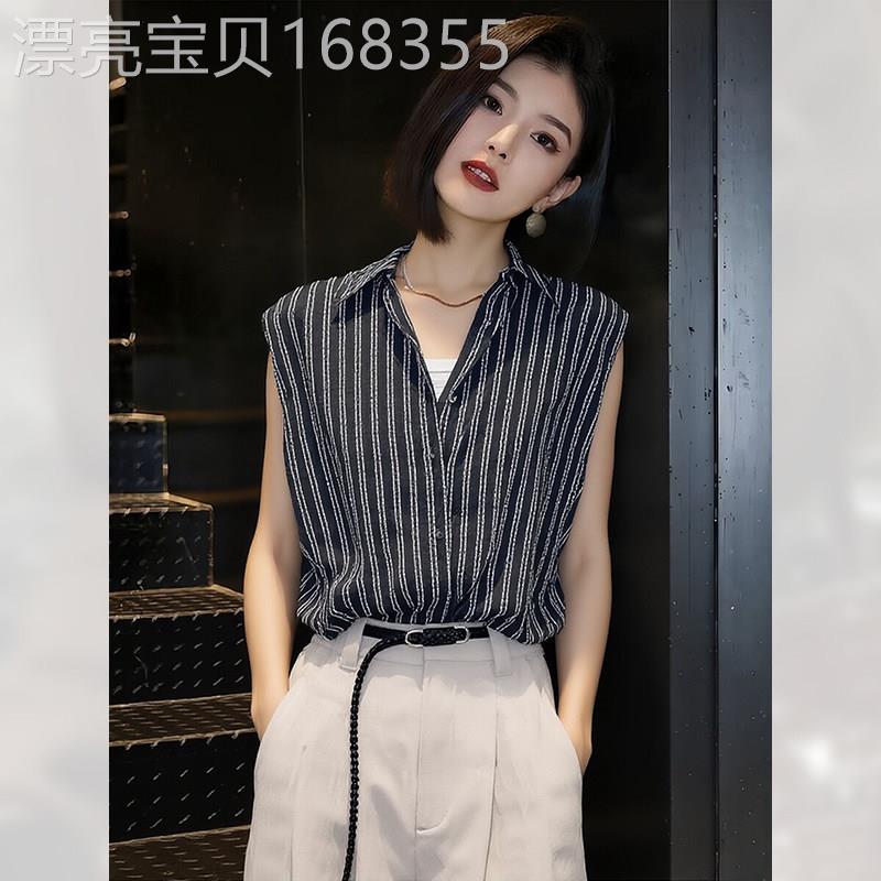 小众设计感背心条纹女夏季2026年新款Polo领无袖衬衫减龄上衣显瘦