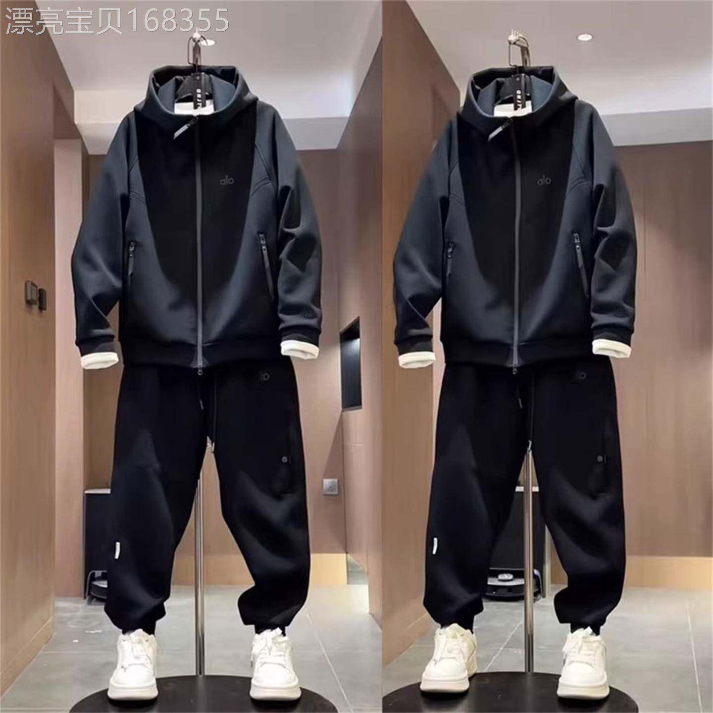 高端黑武士男士运动休闲卫衣套装2025新款秋冬季连帽外套卫裤男款