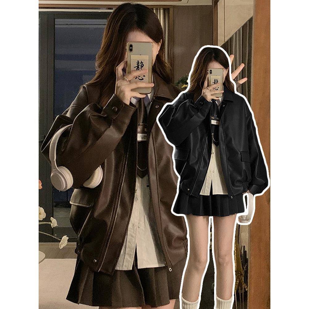 小个子chic皮衣短外套女2025秋冬新款美式加绒覆古棒球服夹克上衣