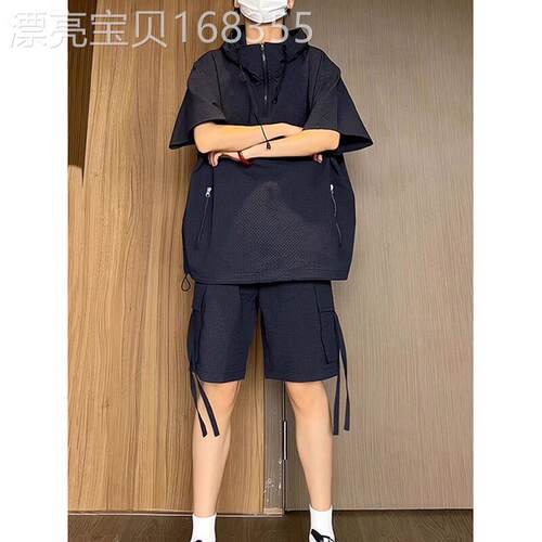 轻奢酷帅穿搭套装青少年冰丝速干 干运动服男士夏季工装短袖短裤