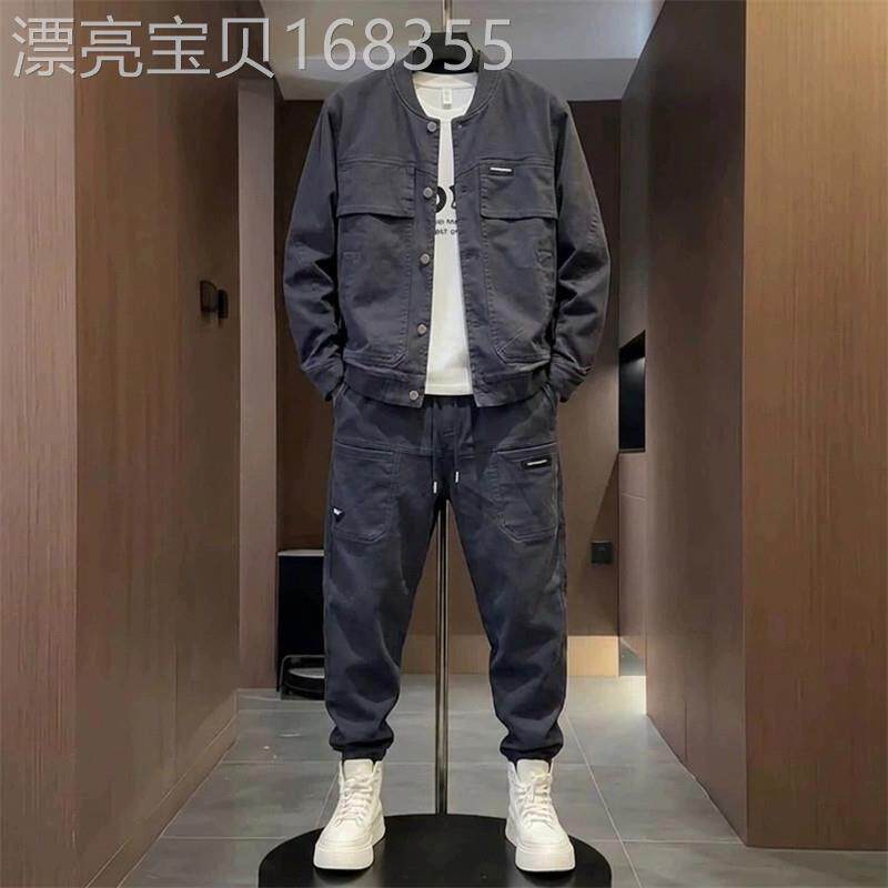 潮牌休闲套装男士秋季2026新款潮流牛仔外套工装裤痞帅穿搭两件套