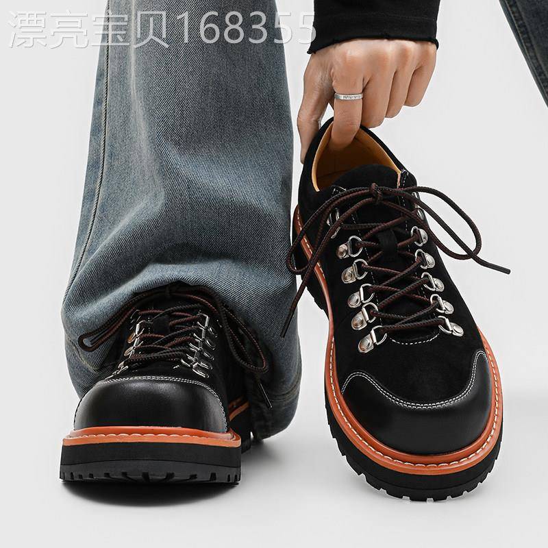 【高品质】厚底增高德比鞋男系带休闲皮鞋美式复古男鞋工装鞋潮鞋