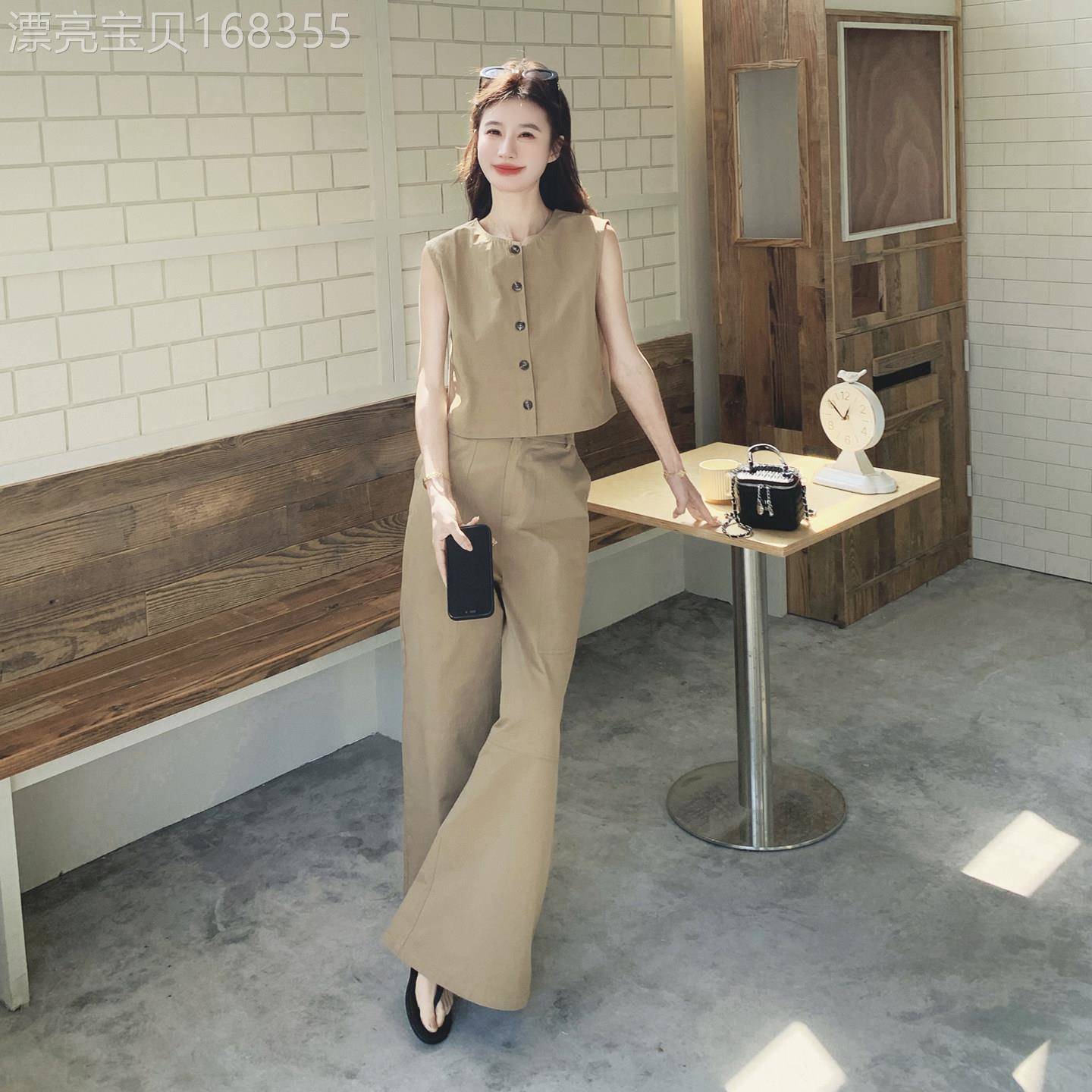 法式复古老钱风马甲阔腿裤套装女2026夏气质极简高级感显瘦两件套