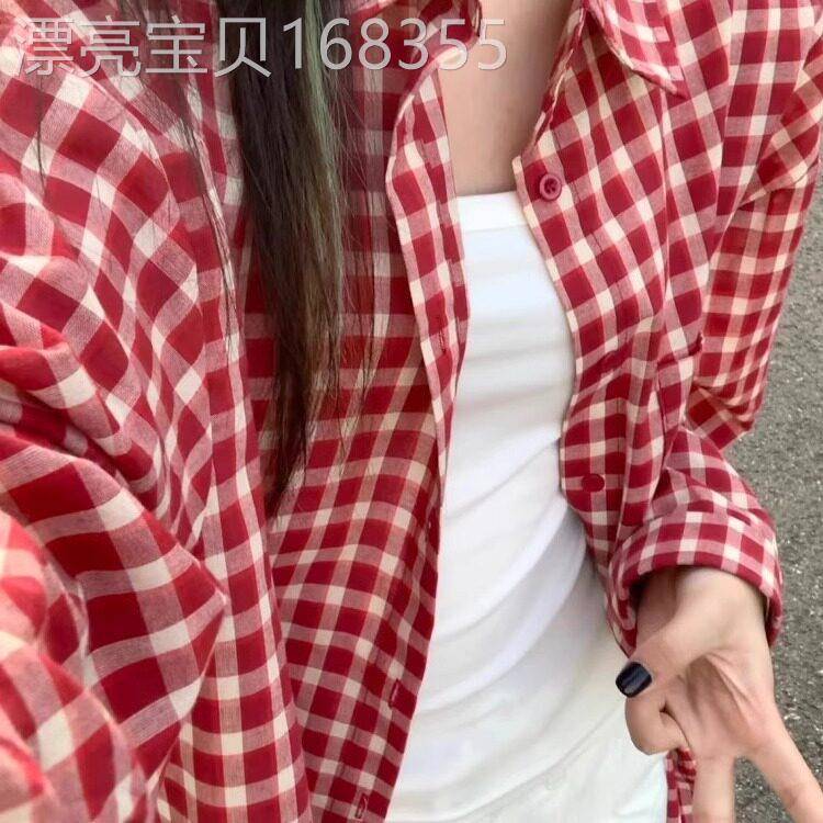 格子衬衫女士长袖春秋薄款2026新款高级感宽松慵懒风衬衣外套上衣