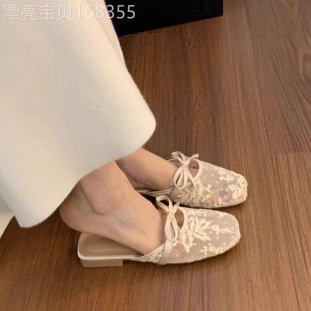 潮牌淑女风包头半拖鞋女外穿2026新款夏仙女风配裙子温柔网面凉鞋