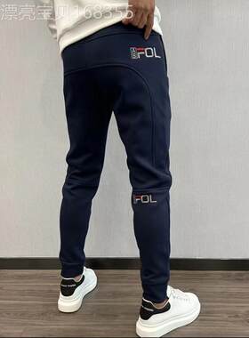 运动运动裤男士的春季和秋季新潮流品牌修身多用途休闲打底裤字母