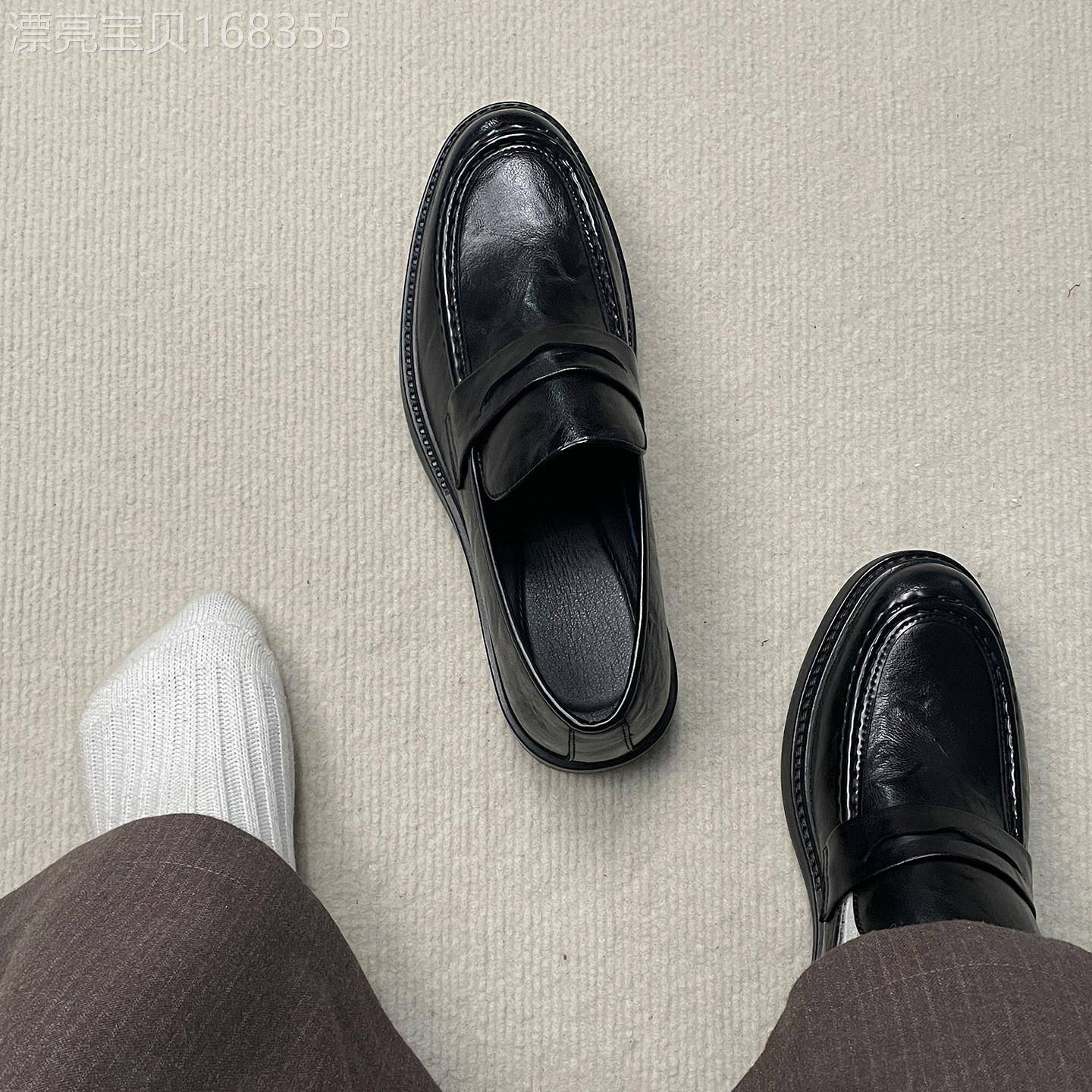 【高品质】皮鞋男增高黑色商务正装套脚懒人一脚蹬新郎结婚乐福鞋