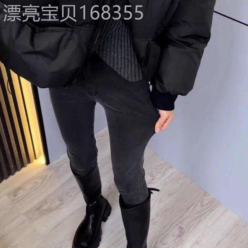 黑灰高腰弹力小脚牛仔裤女秋冬加绒靴裤显瘦紧身小个子九分铅笔裤