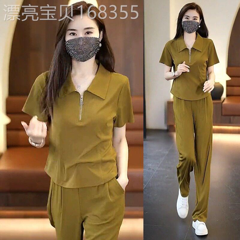 时尚运动服套装女2026夏季新款洋气减龄休闲冰丝时髦阔腿裤两件套图片