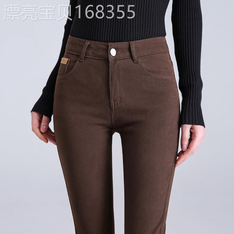 咖啡色高腰牛仔裤女2025年春季新款紧身铅笔女裤弹力修身小脚裤子