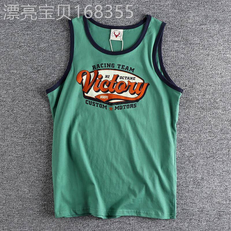 夏季新品美式复古字母印花无袖汗背心男装潮流运动健身休闲T恤衫