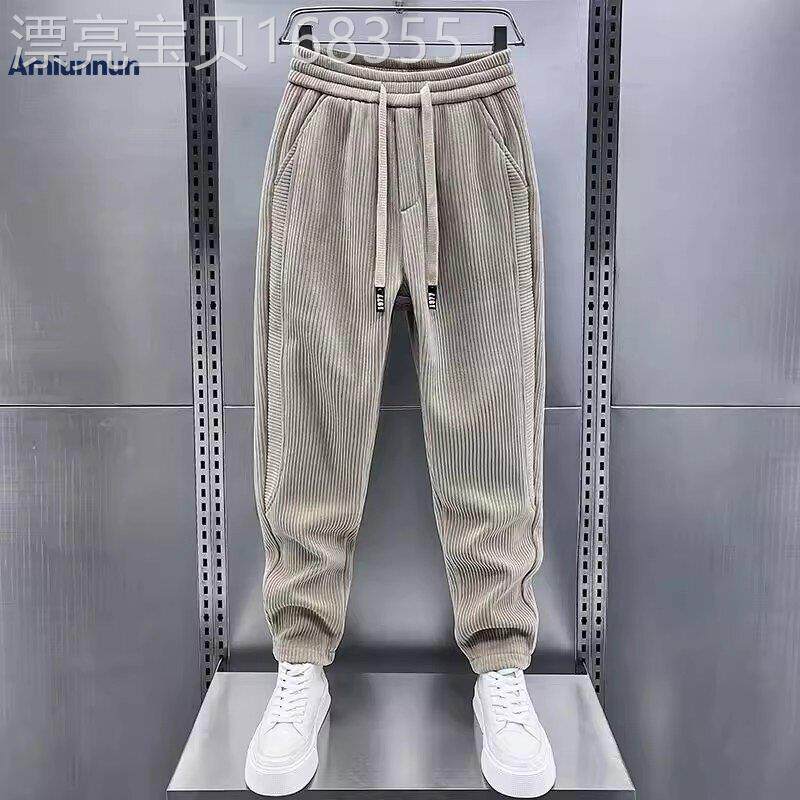 灯芯绒卫裤男士2025新款潮牌宽松黑色小脚裤抽绳垂感直筒休闲长裤