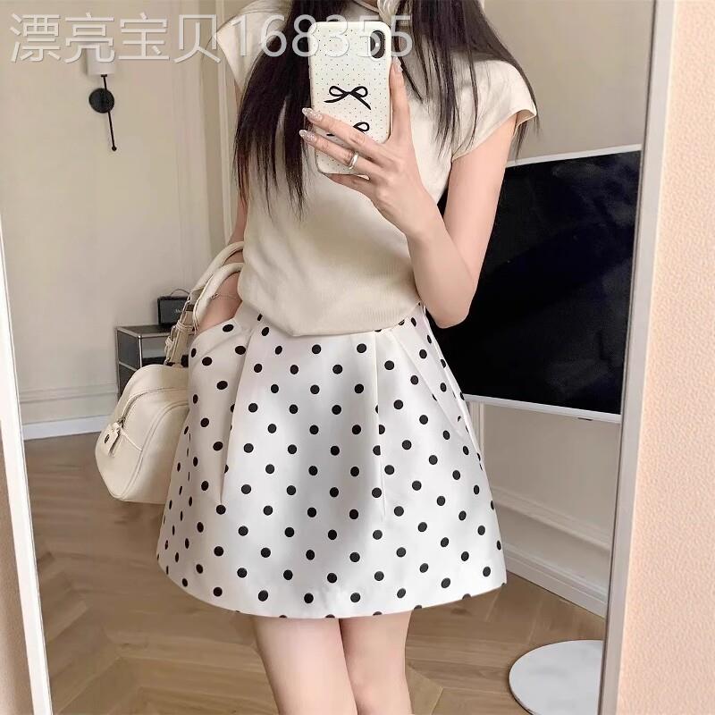 法式波点半身裙女夏季2026新款高腰显瘦小个子蓬蓬短裙a字包臀裙