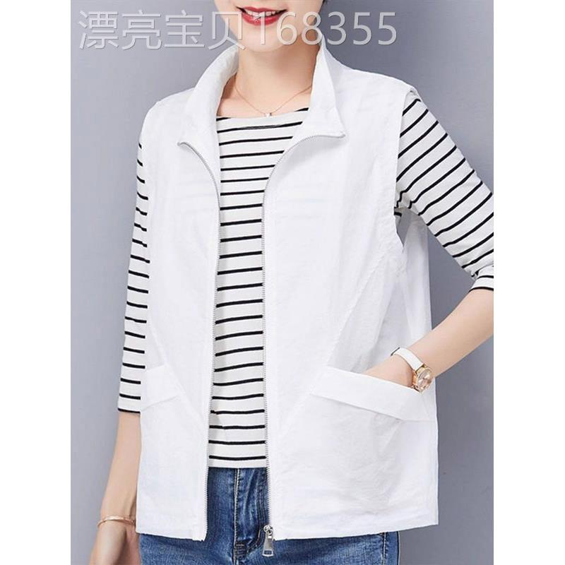 白色翻领无袖马夹女夏季欧货显瘦宽松背心外穿坎肩薄款开衫马甲