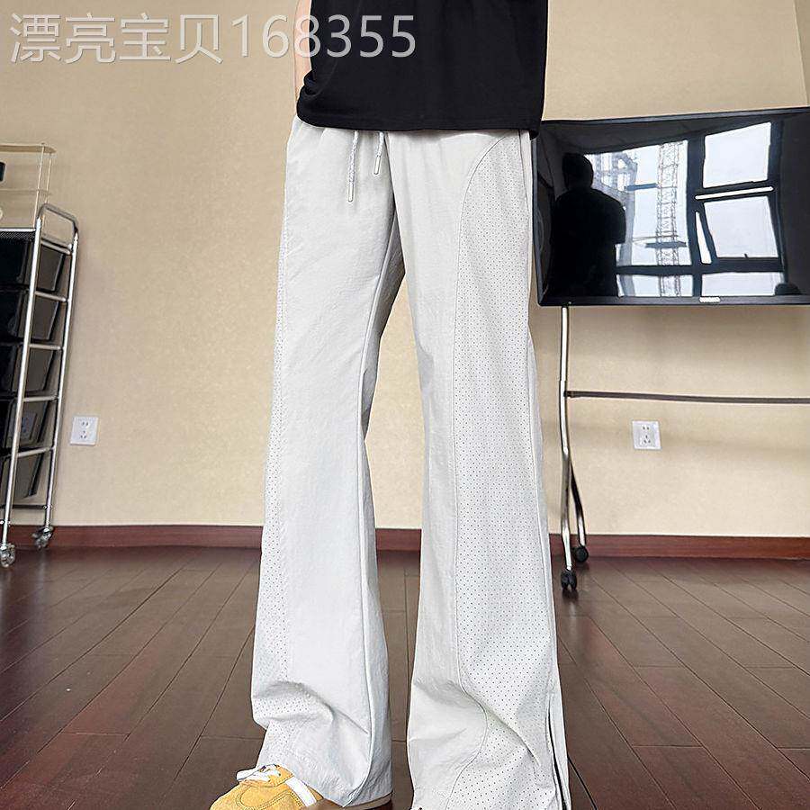 潮牌秋季新款美式系绳速干网孔透气式拉链弯刀休闲裤长裤显瘦薄款