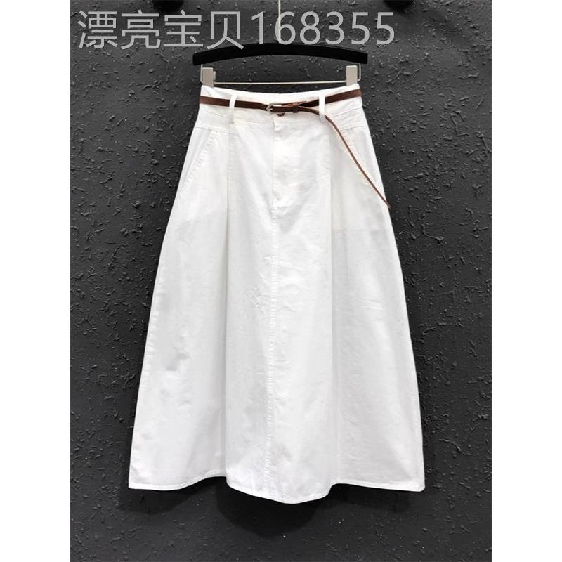 白色赫本风格的女士牛仔裙,春秋季欧洲高腰修身Look中等长度梨形