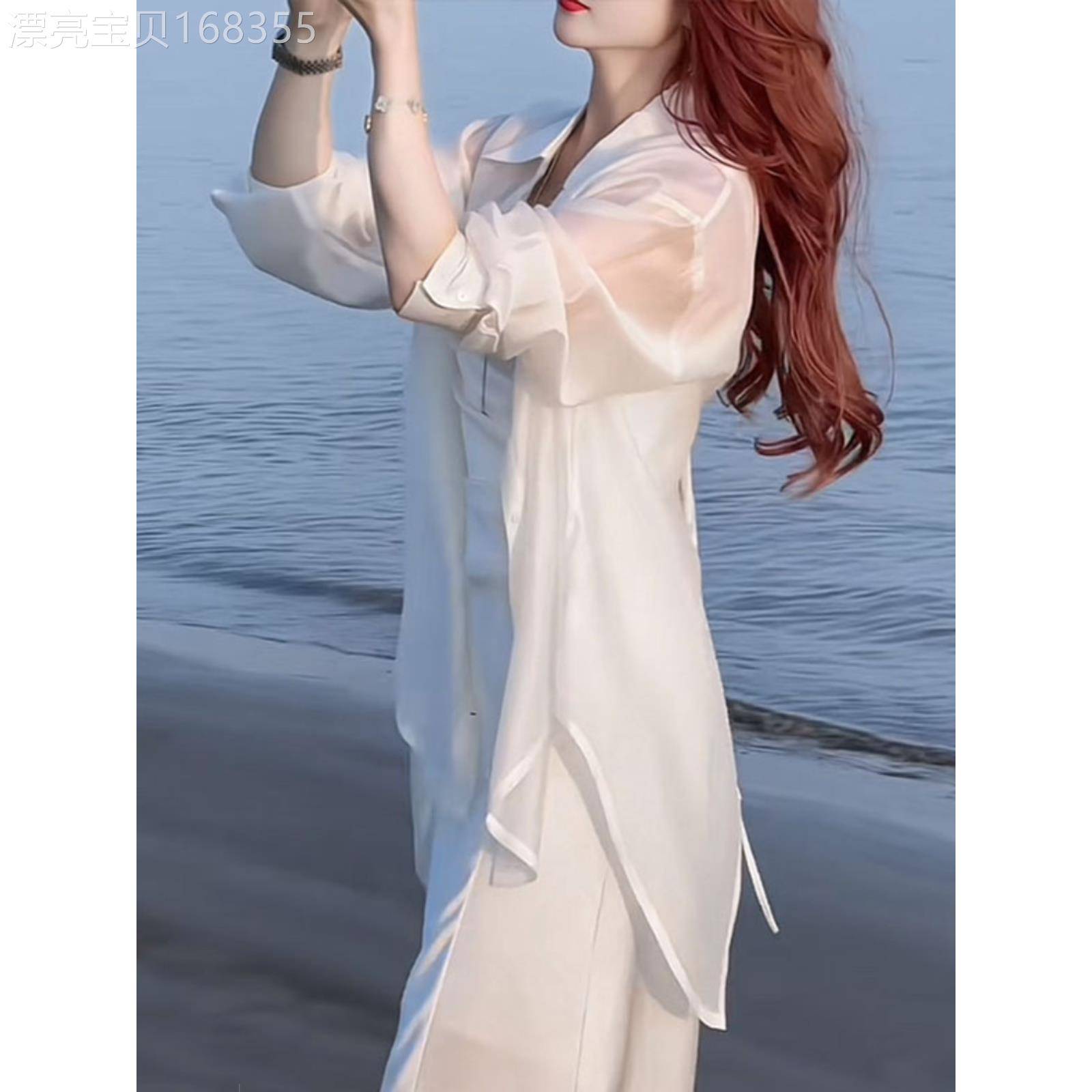 天丝防晒衬衫女夏薄纱开衫2026新款配吊带裙子外搭小披肩空调罩衫