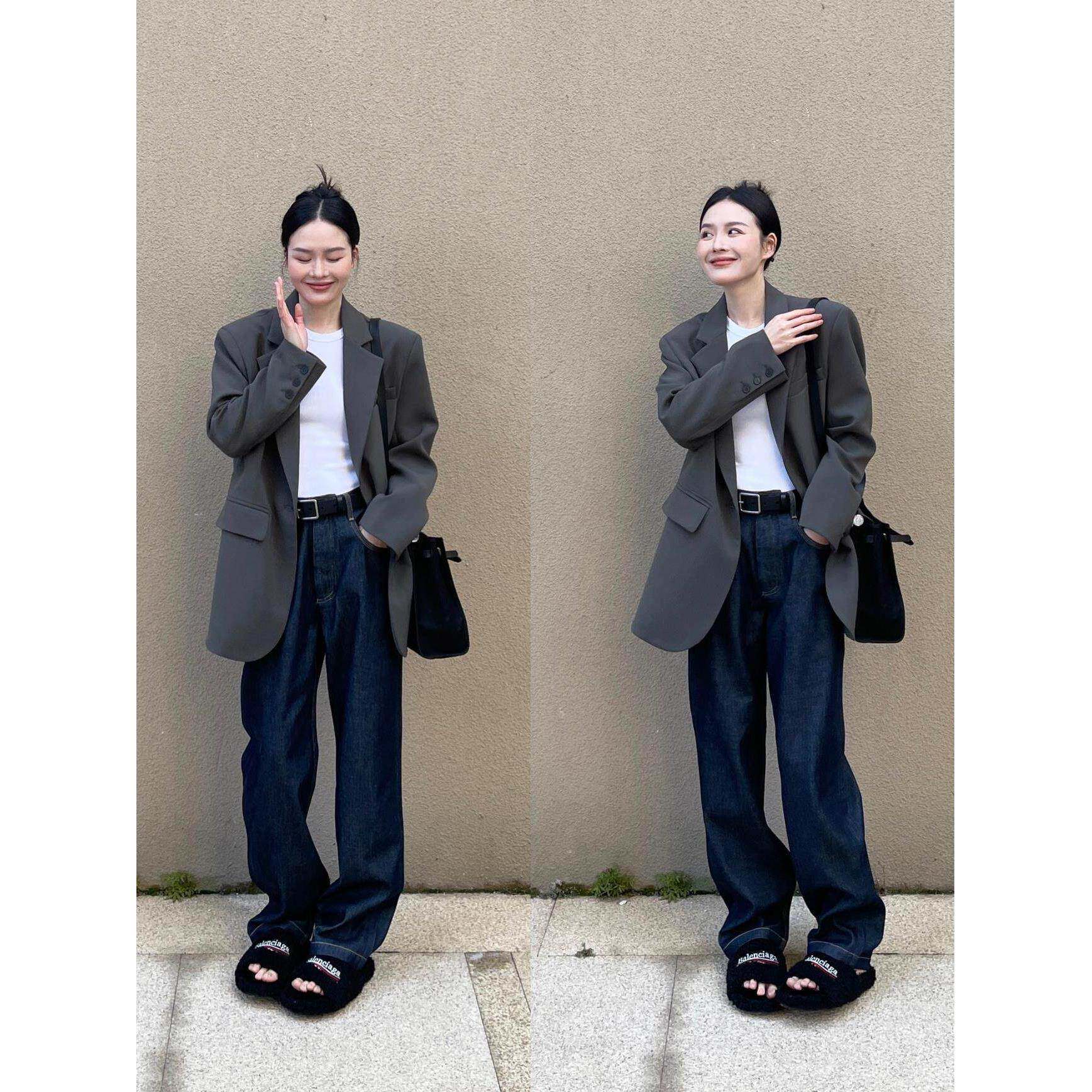 Wfyo/2025春秋新款灰色西装夹克女式高品质韩式休闲宽松西装女式
