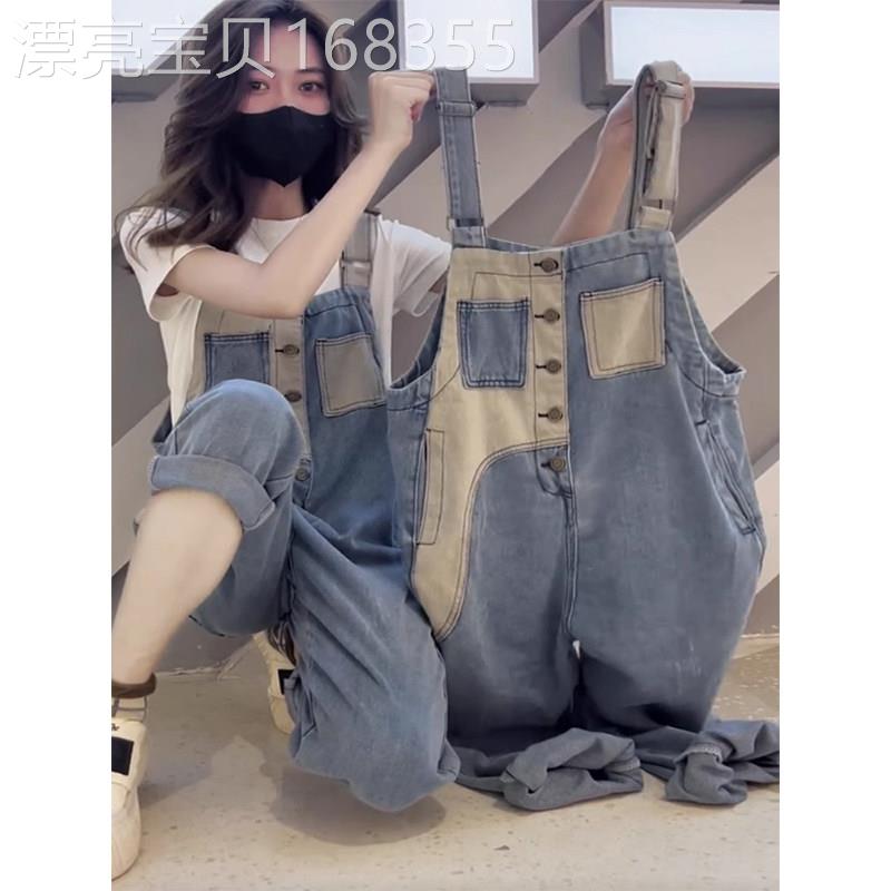 牛仔背带裤女夏季薄款2026新款宽松大码小个子直筒阔腿工装连体裤