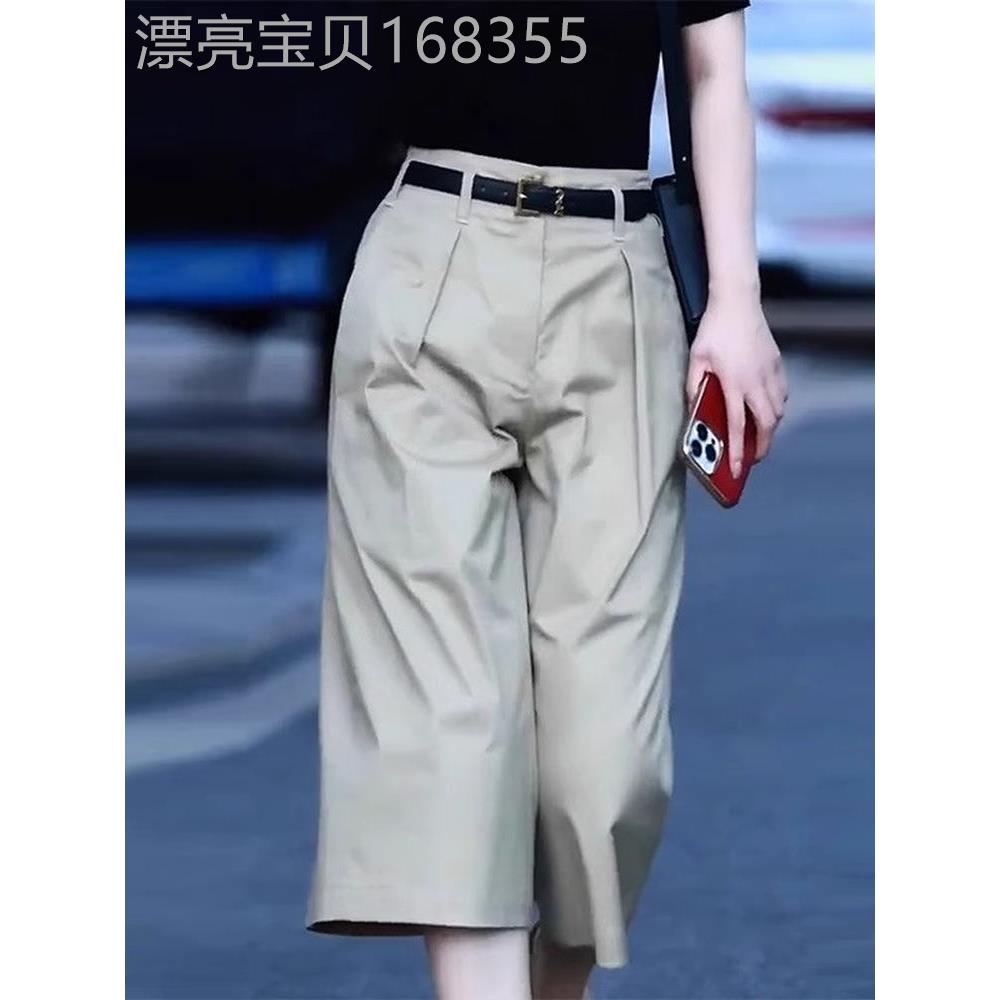复古直筒阔腿西装裤女2026年夏季新款高腰褶皱宽松显瘦六分七分裤