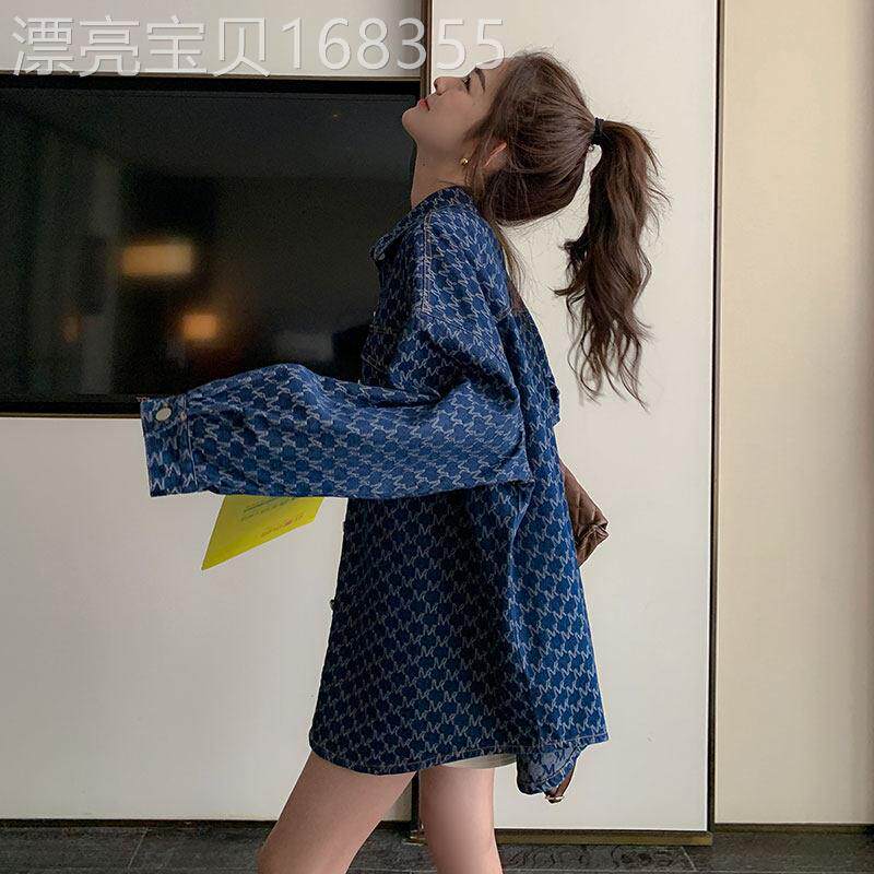 潮牌复古港风提花牛仔外套女款春秋季2026小个子宽松百搭长袖衬衫
