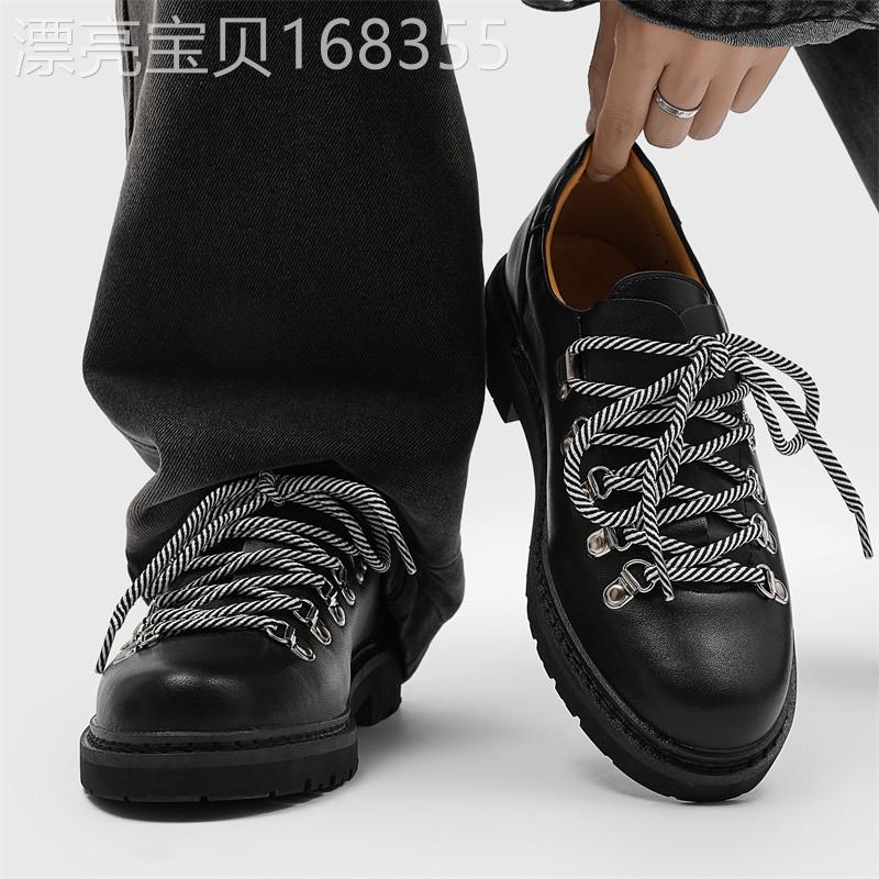 【高品质】巴黎时髦小圆头系带休闲风男士真皮工装短脸登山德比鞋