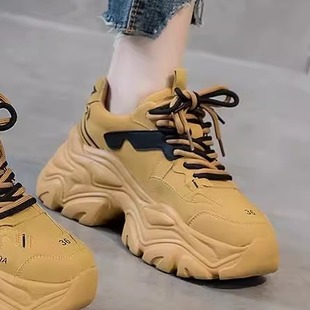 2025秋季 街爹地女鞋 新多功能在trbottom厚底黄色休闲运 同款 明星