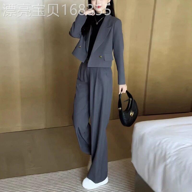 短款职业风女装西装套装 2025秋季时尚休闲两件套 咖啡色西装外套