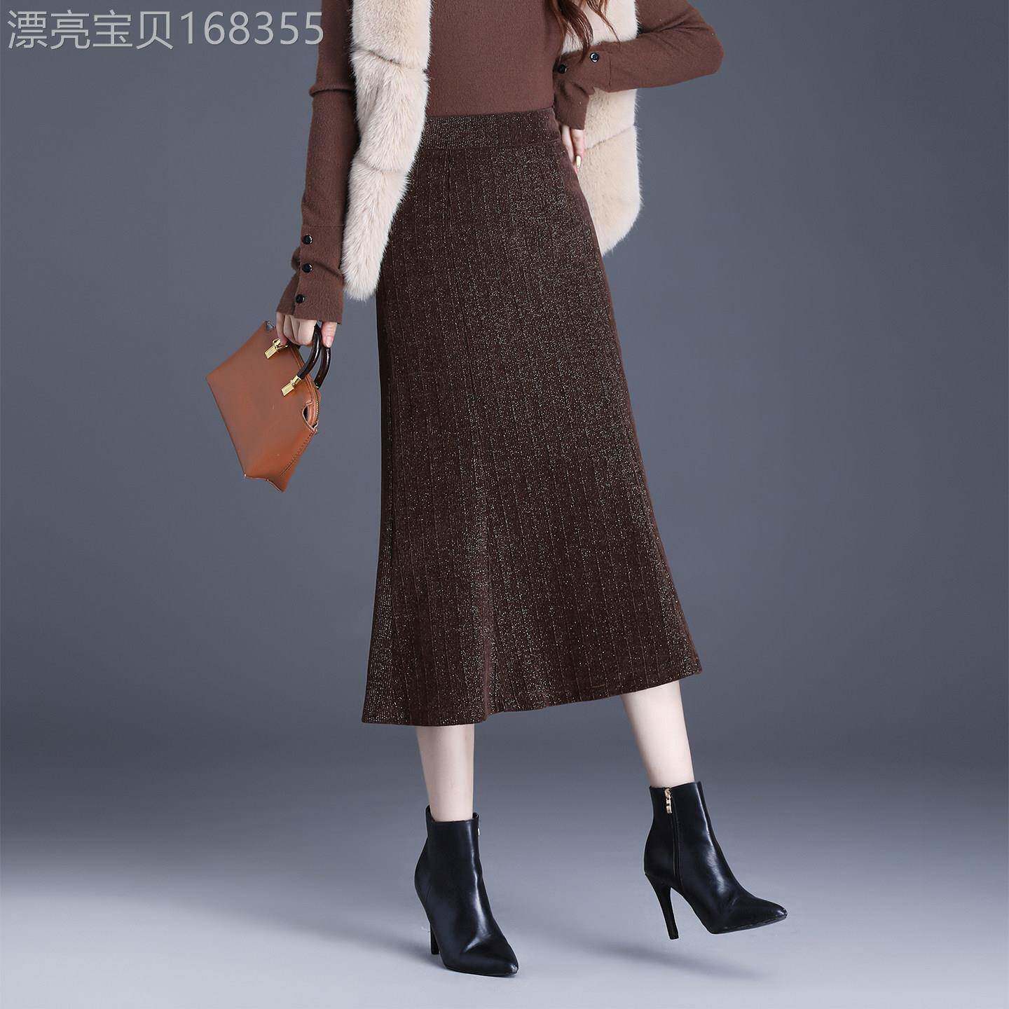亮丝雪尼尔半身裙冬款2026超火鱼尾裙胖mm大尺码针织包裙高腰一步