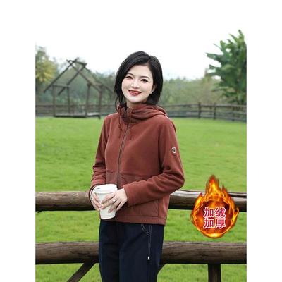 日系摇粒绒外套女士短款小个子秋冬季2025新款拼色连帽高级感上衣