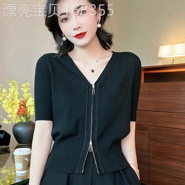 冰丝短袖t恤女夏季薄款2025新款设计感小众百搭显瘦半袖开 衫上衣