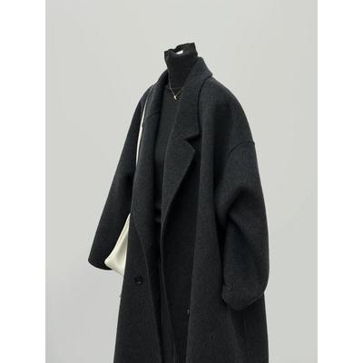 2025冬季新款黑灰色双面羊毛羊绒大衣女羽绒内胆宽松加厚毛呢外套