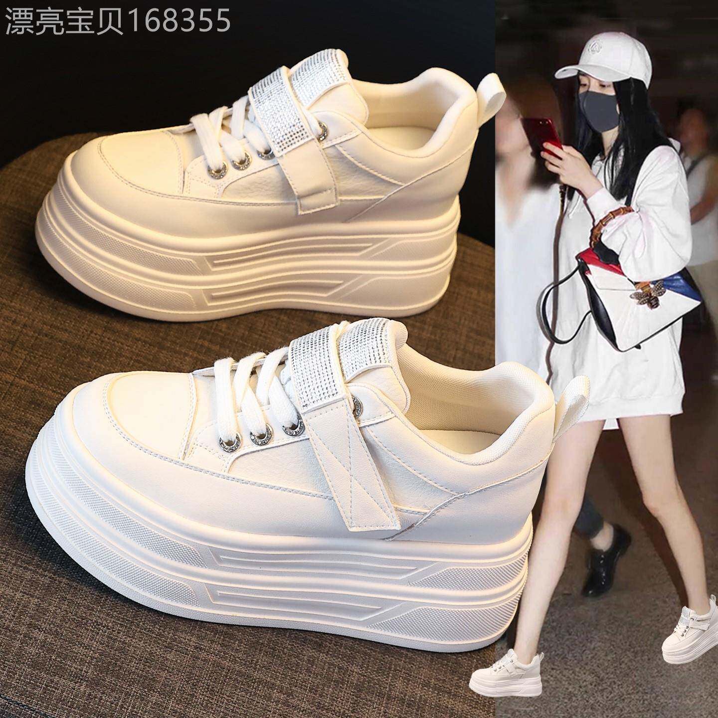 网红真皮内增高小白鞋女款鞋子2025新款厚底坡跟小个子9cm休闲鞋