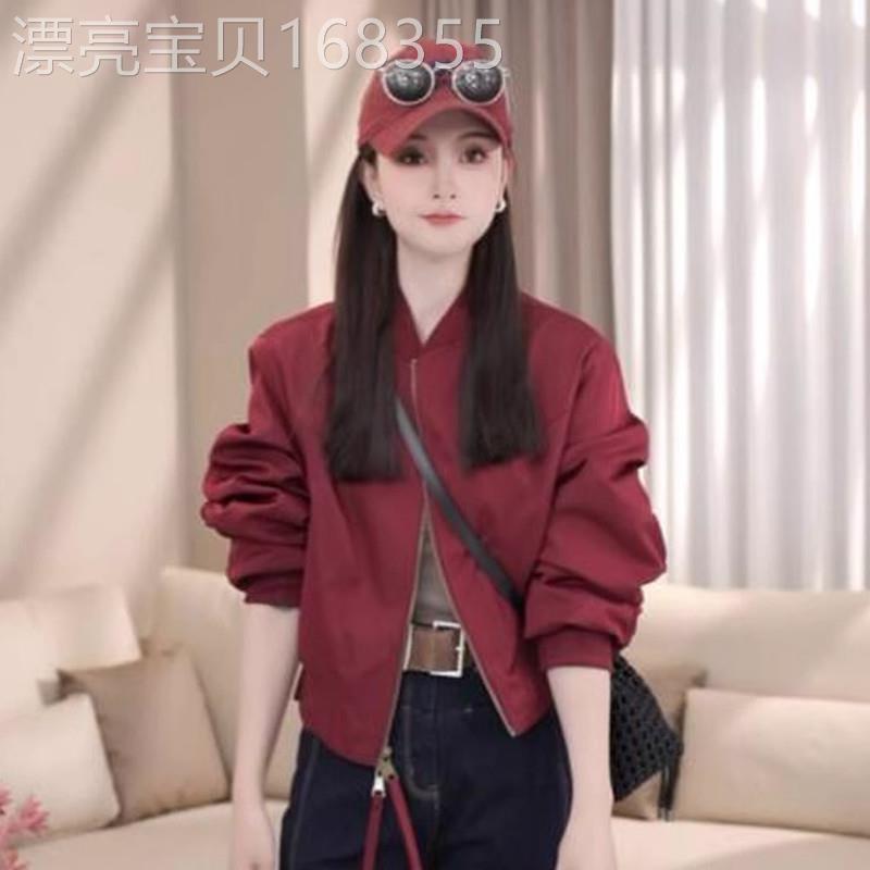 韩国红色短款棒球服外套女春秋新款小个子时尚百搭洋派夹克上衣潮