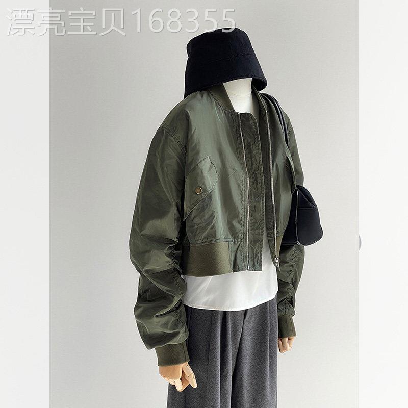 绿色美式复古棒球服外套女2026春季短款高级感独特超好看夹克上衣
