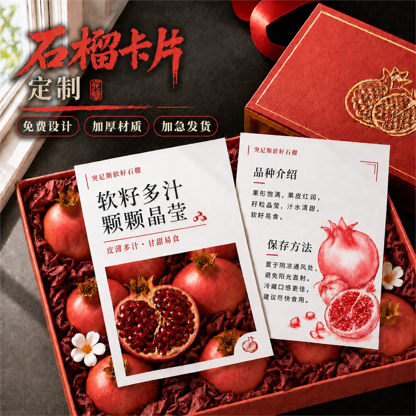 鲜果礼盒介绍卡定制可印logo图片