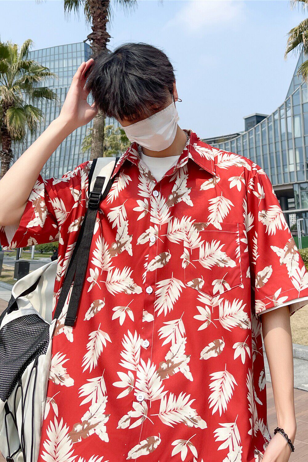 合集夏季沙滩旅游红色男女宽松薄款情侣短袖衬衫C1019P40,男装衬衫,电商A433