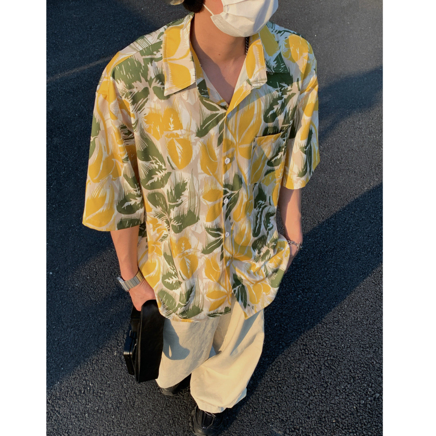 夏季港风宽松男女薄款短袖花衬衫C3632P40,男装T恤,电商A433