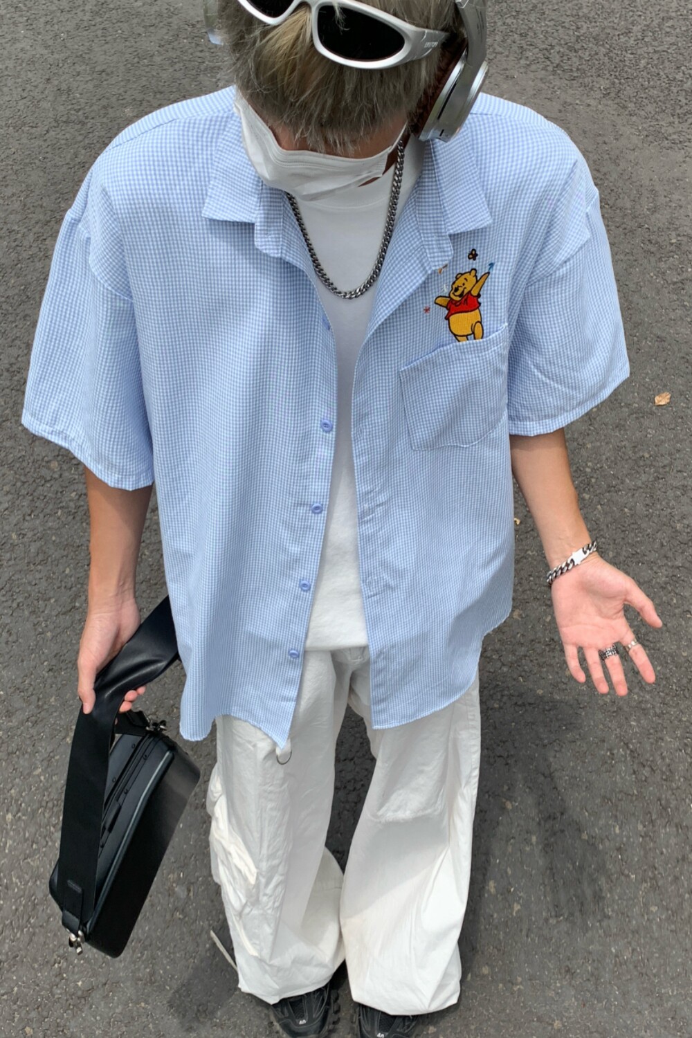 夏季卡通刺绣格子男女情侣短袖宽松衬衫C5593P48,男装T恤,电商A433