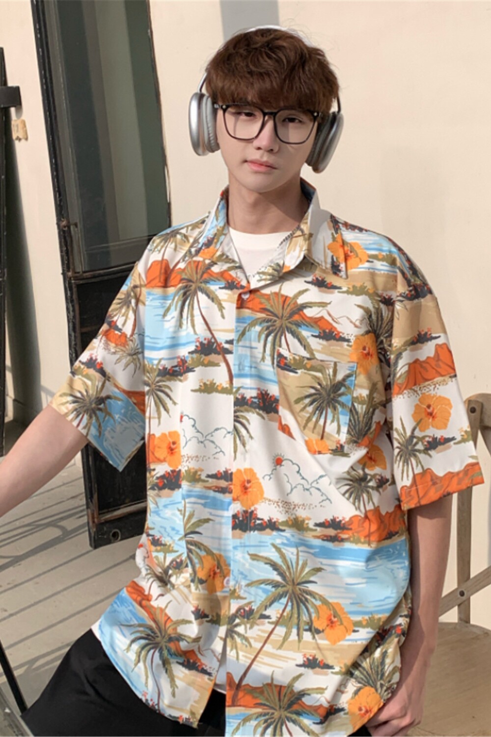 夏季男女宽松海岛旅游情侣短袖花衬衫C6011P40,男装衬衫,电商A433