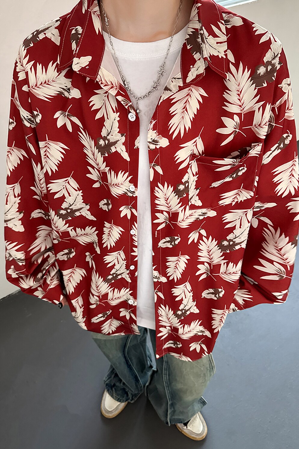 秋季港风宽松男女情侣长袖花衬衫上衣C5059P50,男装衬衫,电商A433