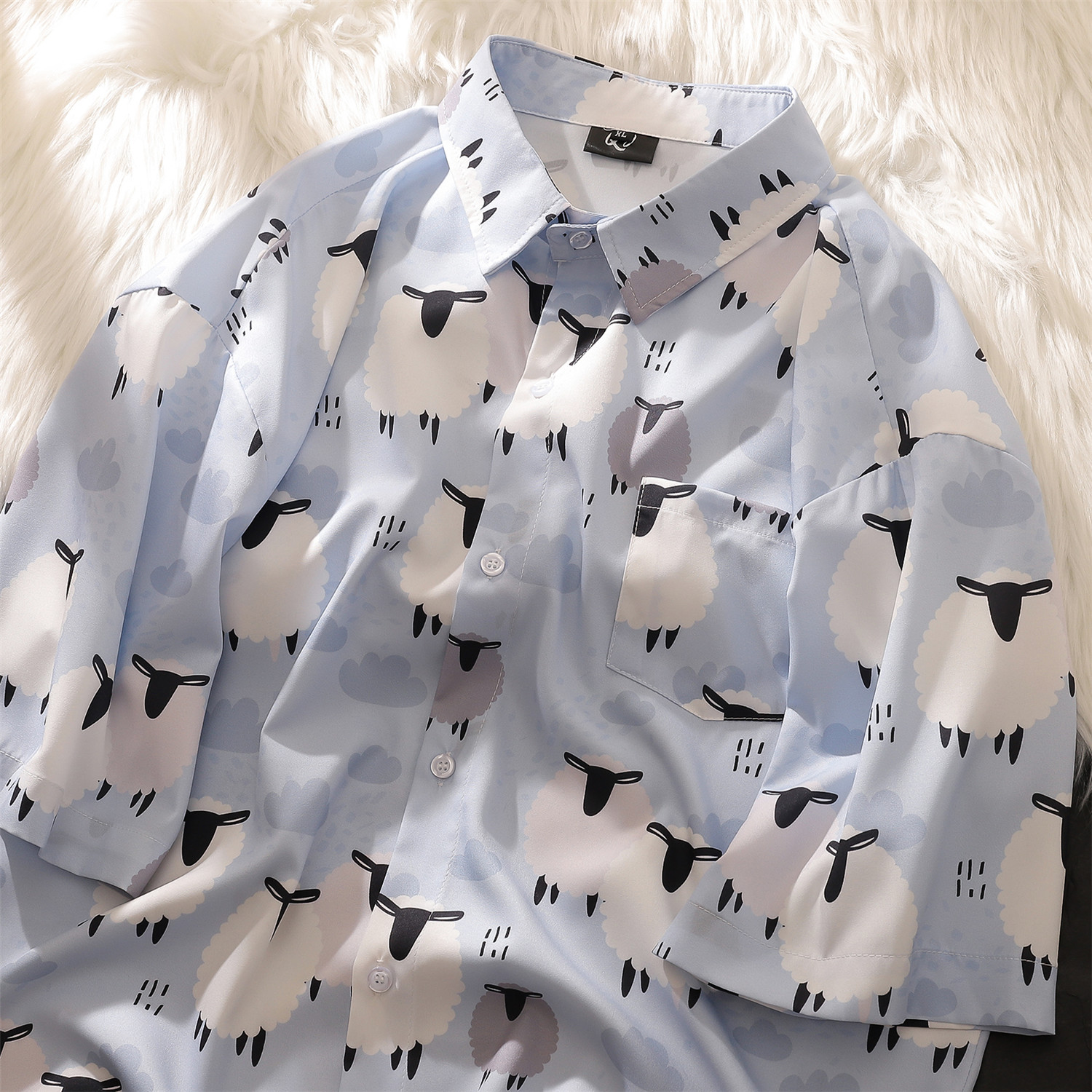 卡通夏季防晒冰丝清爽男女短袖宽松情侣衬衫C327P40，男装防晒衣，电商A433