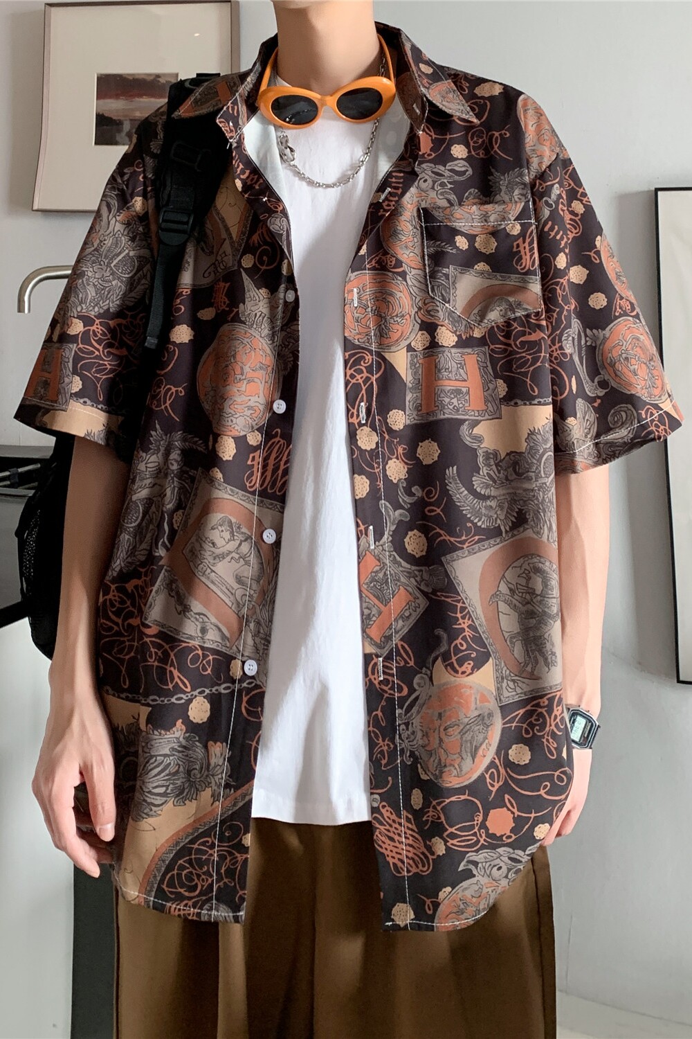 港风夏日防晒男女印花短袖衬衫C11P40,男装衬衫,电商A433