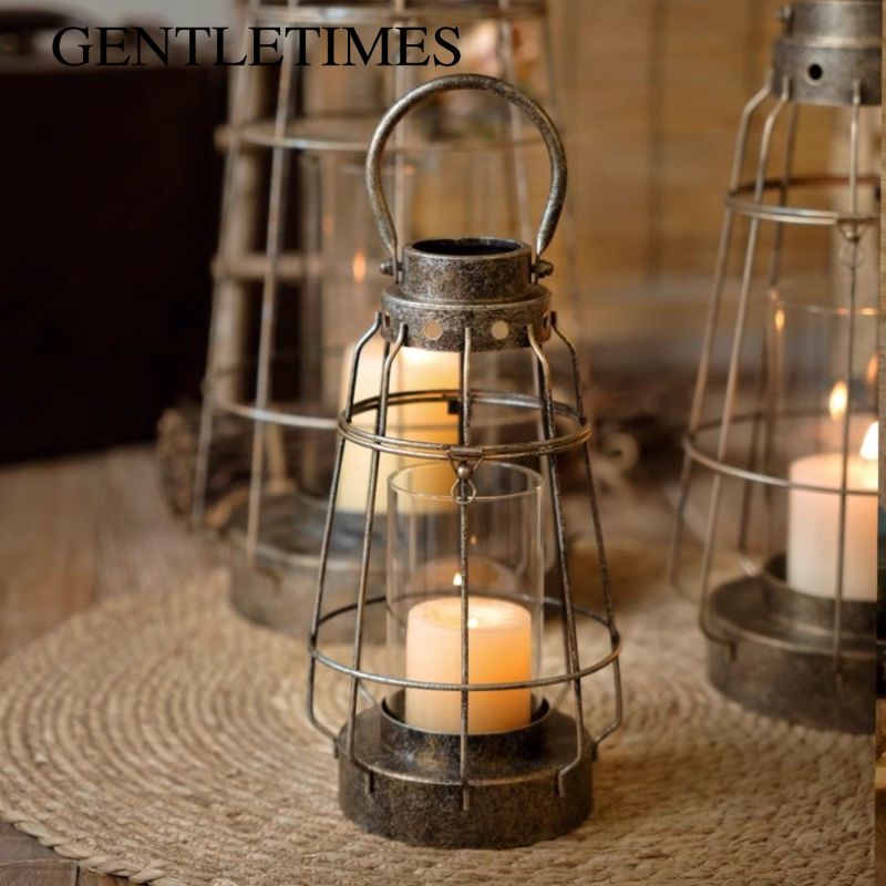 烛台铁艺玻璃户外手提复古风灯