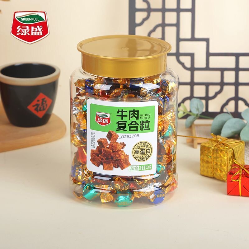 绿盛牛肉粒复合粒230g/250g袋装沙嗲香辣五香味混合口味零食品