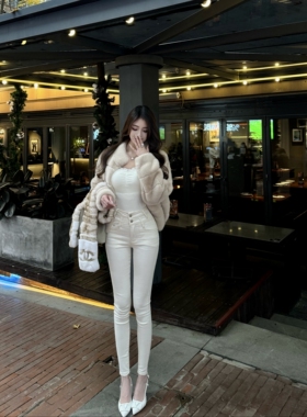 MISSCC 韩国欧尼 小白裤基础百搭收腰显瘦紧身白色小脚裤牛仔裤