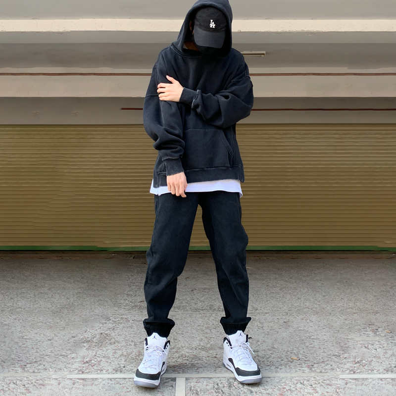 束脚秋冬阔腿街头嘻哈潮牌牛仔裤