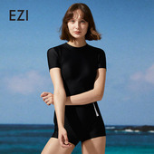 弈姿新款 泳衣女夏保守遮肚显瘦泡温泉度假防晒游泳衣 连体平角短袖