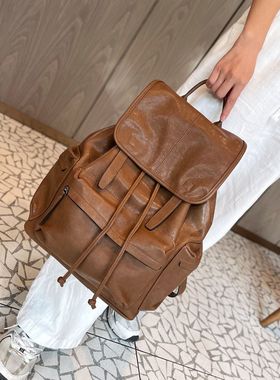 超火软皮旅行双肩包女2025新款时尚英伦轻便背包女士通勤高级小众