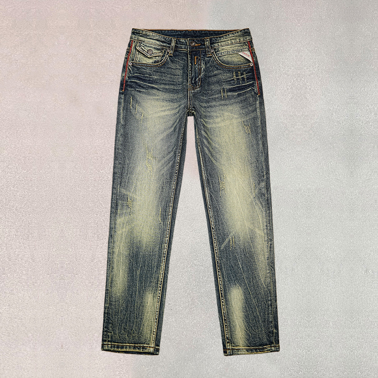 2026新款日系做旧水洗牛仔裤男士春秋修身小直筒中腰痞帅复古长裤,男装,牛仔裤,淘宝优惠券,粉丝福利购,淘宝优惠卷